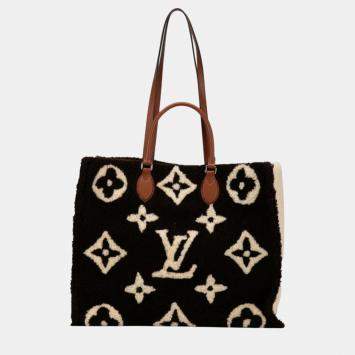 Pre Owned Louis Vuitton Brown Beige Mouton Monogram Teddy OnTheGo GM Tote Bag