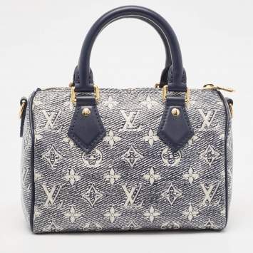 Pre Owned Louis Vuitton Blue Monoglam Speedy Bandouliere 20 Bag