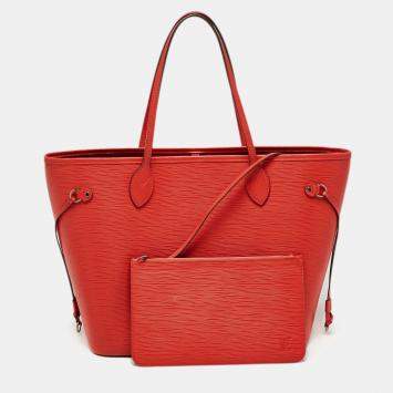 Pre Owned Louis Vuitton Castillan Red Epi Leather Neverfull MM Bag