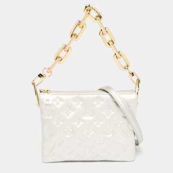 Pre Owned Louis Vuitton Silver Monogram Embossed Puffy Leather Coussin BB Bag