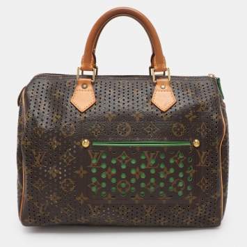 Pre Owned Louis Vuitton Green Monogram Perforated Canvas Limited Edition Speedy 30 Bag