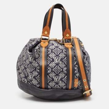 Pre Owned Louis Vuitton Blue Monogram Jacquard Fabric and Leather Limited Edition Aviator Bag