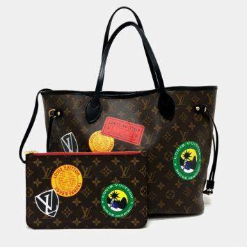 Pre Owned Louis Vuitton Brown Monogram Canvas World Tour Neverfull MM Tote Bag