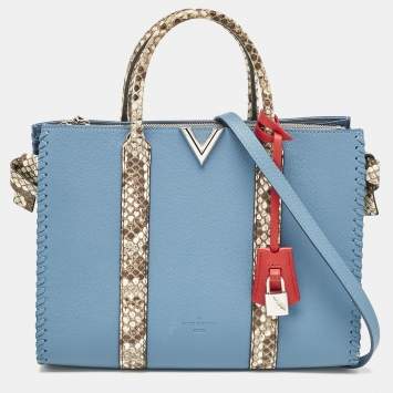 Pre Owned Louis Vuitton Bleu Glacier Leather and Python Very Tote
