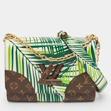 Pre Owned Louis Vuitton Vert Blanc Palm Print Monogram Twist MM Bag