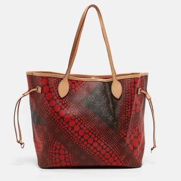 Pre Owned Louis Vuitton Rouge Monogram Canvas Limited Edition Yayoi Kusama Waves Neverfull MM Bag