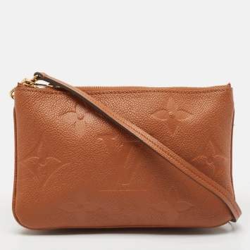 Pre Owned Louis Vuitton Caramel Monogram Giant Empreinte Leather Double Zip Pochette