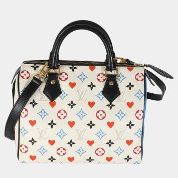 Pre Owned Louis Vuitton White Canvas Game On Speedy Bandouliere 25 Bag