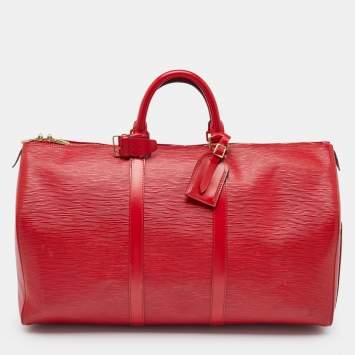 Pre Owned Louis Vuitton Red Epi Leather Keepall Bandouliere 50 Bag