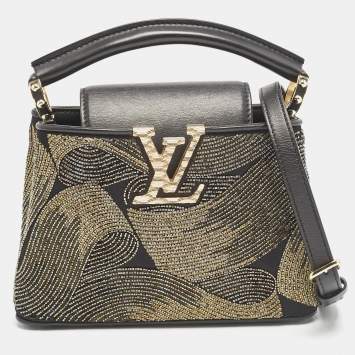 Louis Vuitton Black/Gold Satin Beaded Embroidered Cruella Capucines Mini Bag