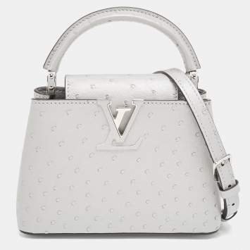 Pre Owned Louis Vuitton Grey Ostrich Leather Capucines Mini Bag