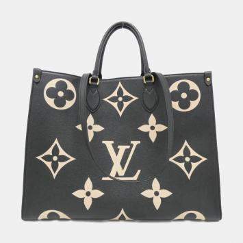 Pre Owned Louis Vuitton Beige Black Monogram Empreinte Leather OnTheGo GM Handbag