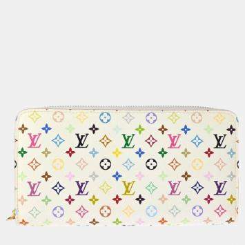 Pre Owned Louis Vuitton White Multicolor Zippy Wallet