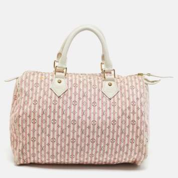 Pre Owned Louis Vuitton White/Red Mini Lin Canvas Croisette Speedy 30 Bag