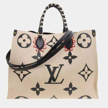 Pre Owned Louis Vuitton Beige Giant Monogram Empreinte OnTheGo GM Tote Bag