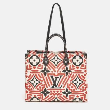 Pre Owned Louis Vuitton Cream/Red Monogram Crafty Canvas Onthego GM Bag
