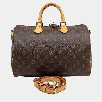 Pre Owned Louis Vuitton Brown Coated Canvas Monogram Bandouliere Speedy 35 bag