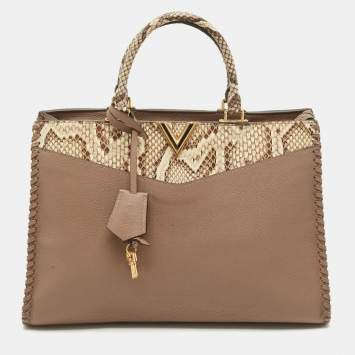Pre Owned Louis Vuitton Beige/Cream Leather and Python Very Zipped Bag