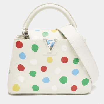 Pre Owned Louis Vuitton x Yayoi Kusama White Leather Painted Dots Capucines BB Bag