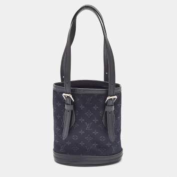 Pre Owned Louis Vuitton Black Monogram Satin Mini Bucket Bag