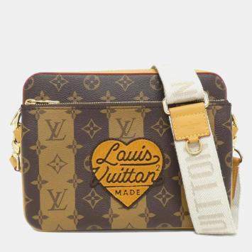 Pre Owned Louis Vuitton Marron Monogram Canvas Striped Squared Trio Messenger Bag