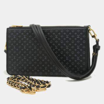 Pre Owned Louis Vuitton Black Nanogram Leather Pochette Lexington Chain Shoulder Bag