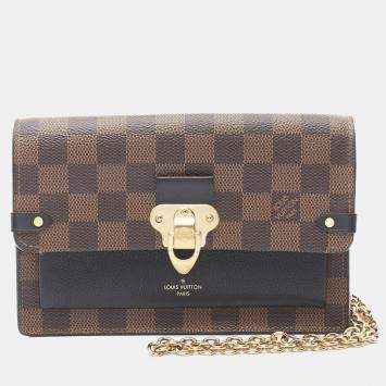 Pre Owned Louis Vuitton Brown Damier Ebene Canvas Portefeuille Vavin Chain Shoulder Bag