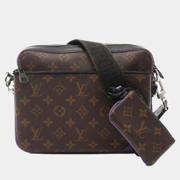 Pre Owned Louis Vuitton Purple, Brown and Black Monogram Macassar Canvas Trio Messenger Shoulder Bag