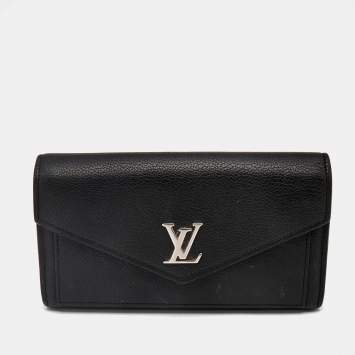 Pre Owned Louis Vuitton Black Leather Lockme II Wallet