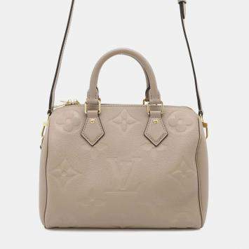 Pre Owned Louis Vuitton Tourterelle Monogram Empreinte Leather Speedy Bandouliere 25 Satchel Bag