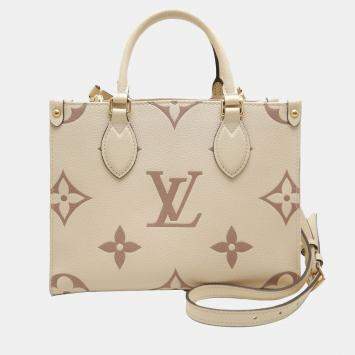 Pre Owned Louis Vuitton Cream Bicolor Monogram Empreinte Leather OnTheGo PM Tote Bag