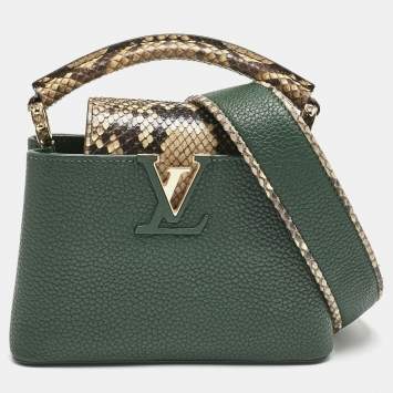 Pre Owned Louis Vuitton Green/Beige Leather and Python Capucines Mini Bag