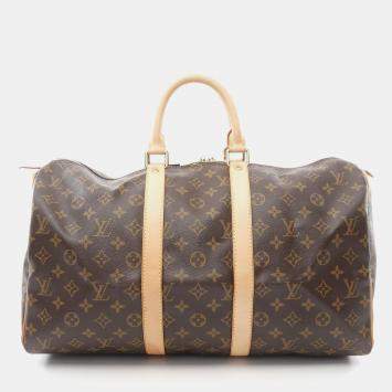 Pre Owned Louis Vuitton Brown Monogram Leather Keepall 45 Travel Bag