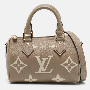 Pre Owned Louis Vuitton Tourterelle Gray/Cream Monogram Empreinte Leather Nano Speedy Bag