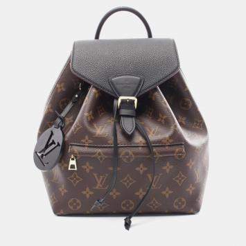 Pre Owned Louis Vuitton Brown Black Coated Canvas Leather Montsouris NM PM Backpack