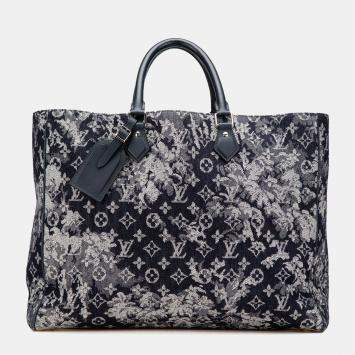 Pre Owned Louis Vuitton Blue Monogram Tapestry Grand Sac