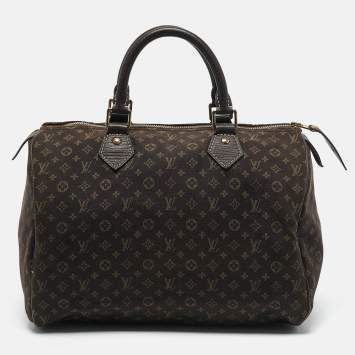 Pre Owned Louis Vuitton Fusain Monogram Mini Lin Canvas Speedy 30 Bag