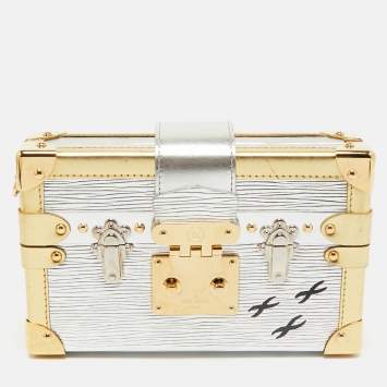 Pre Owned Louis Vuitton Silver/Gold Epi Leather Petite Malle Bag