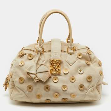 Pre Owned Louis Vuitton Light Beige Canvas Bowly Polka Dot Panama Bag