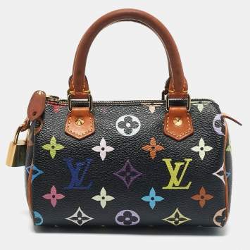 Pre Owned Louis Vuitton Black Multicolor Monogram Canvas Nano Speedy Bag