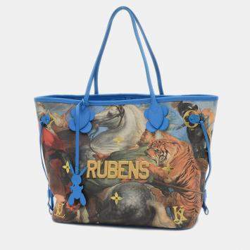 Pre Owned Louis Vuitton Blue Printed Masters Collection Neverfull MM 