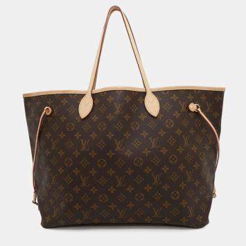 Pre Owned Louis Vuitton Beige Monogram Neverfull GM Tote Bag