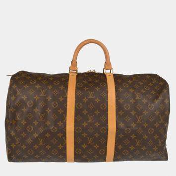 Pre Owned Louis Vuitton Brown Monogram Keepall 55 Duffle Bag