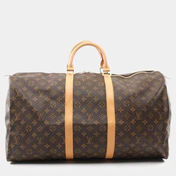 Louis Vuitton Keepall 55 Brown Monogram Leather Travel Bag 