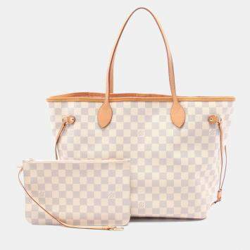 Pre Owned  Louis Vuitton  Neverfull MM White Damier Azur Canvas Tote Bag