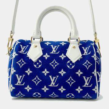 Louis Vuitton Blue/White Monogram Jacquard Velvet Speedy Bandouliere 20