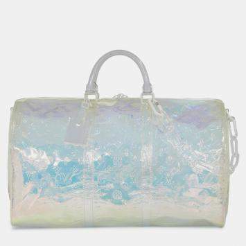 Louis Vuitton White Monogram Prism Keepall Bandouliere 50