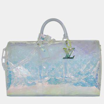 Louis Vuitton White Monogram Prism Keepall Bandouliere 50