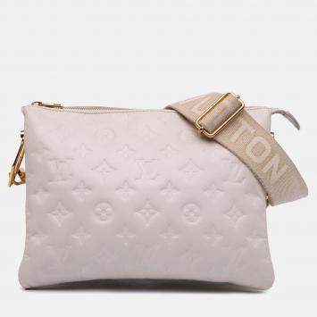 Louis Vuitton Beige Monogram Embossed Puffy Lambskin Coussin PM