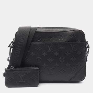 Pre Owned Louis Vuitton Duo Messenger Black Monogram Shadow Leather Crossbody Bag